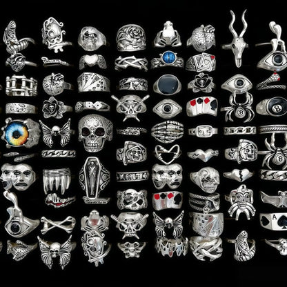 10/20/30/50/100Pieces Vintage Punk Skull Eye Rings Set for Women Men Mix Style Hip Hop Finger Ring Jewelry Party Gift