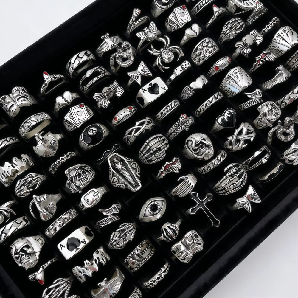10/20/30/50/100Pieces Vintage Punk Skull Eye Rings Set for Women Men Mix Style Hip Hop Finger Ring Jewelry Party Gift