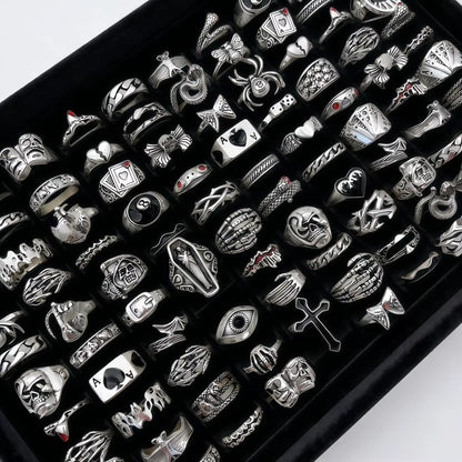 10/20/30/50/100Pieces Vintage Punk Skull Eye Rings Set for Women Men Mix Style Hip Hop Finger Ring Jewelry Party Gift