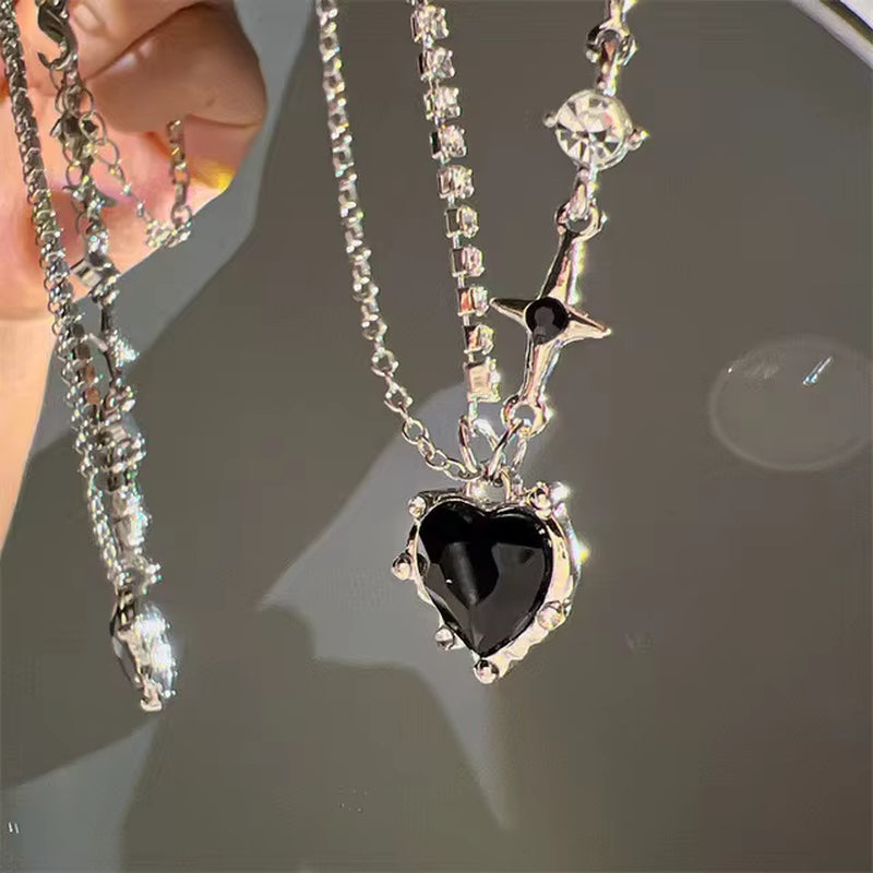 Star Zircon Pendant Necklace for Women Luxury Sweet Cool Girl Punk Heart Clavicle Chain New Fashion Jewelry Party Gift