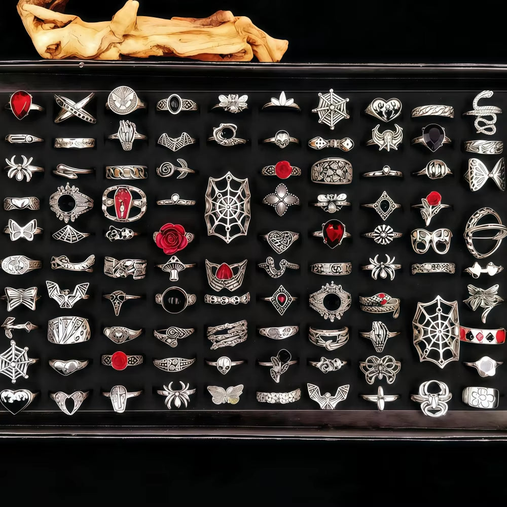 10/20/30/50/100Pieces Vintage Punk Skull Eye Rings Set for Women Men Mix Style Hip Hop Finger Ring Jewelry Party Gift