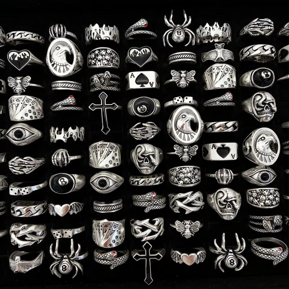 10/20/30/50/100Pieces Vintage Punk Skull Eye Rings Set for Women Men Mix Style Hip Hop Finger Ring Jewelry Party Gift