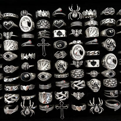 10/20/30/50/100Pieces Vintage Punk Skull Eye Rings Set for Women Men Mix Style Hip Hop Finger Ring Jewelry Party Gift