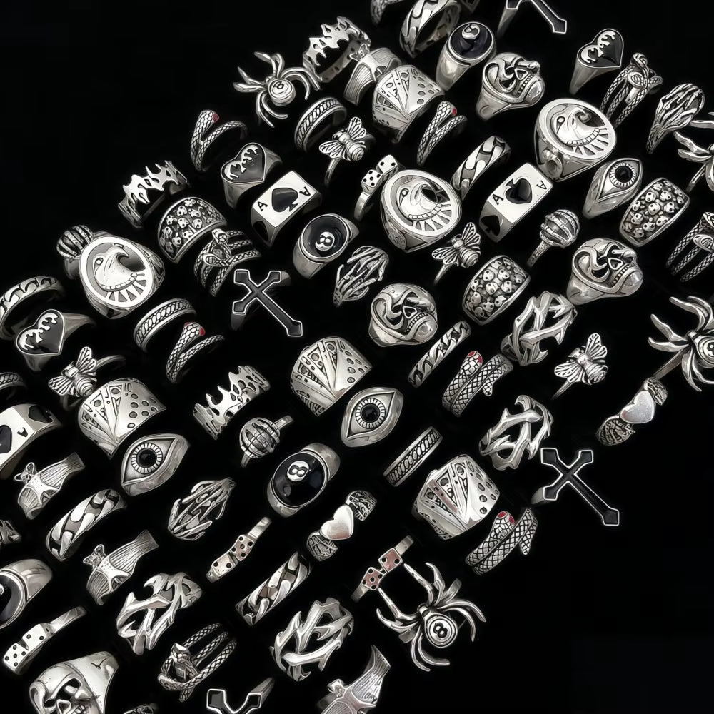 10/20/30/50/100Pieces Vintage Punk Skull Eye Rings Set for Women Men Mix Style Hip Hop Finger Ring Jewelry Party Gift