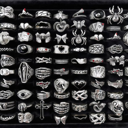 10/20/30/50/100Pieces Vintage Punk Skull Eye Rings Set for Women Men Mix Style Hip Hop Finger Ring Jewelry Party Gift